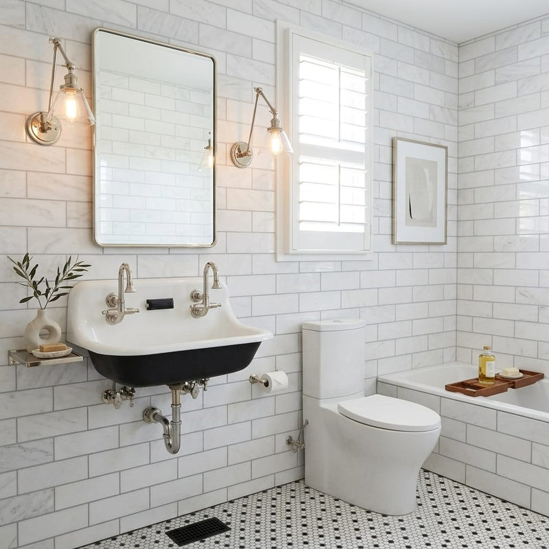 Bianco Dolomiti (White Dolomite) 4x12 Polished Tile — Bathroom wall