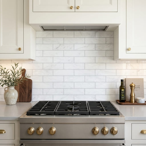 Bianco Dolomiti (White Dolomite) 4x12 Polished Tile — Kitchen backsplash