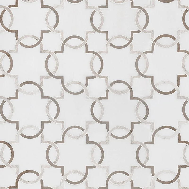 Bianco Quatrefoil Polished Pattern 0.38 Inch Marble Mosaic Tile