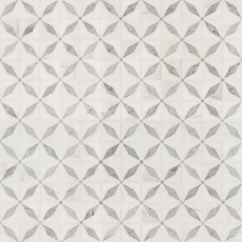 Bianco Starlite Polished Pattern 0.38 Inch Marble Mosaic Tile