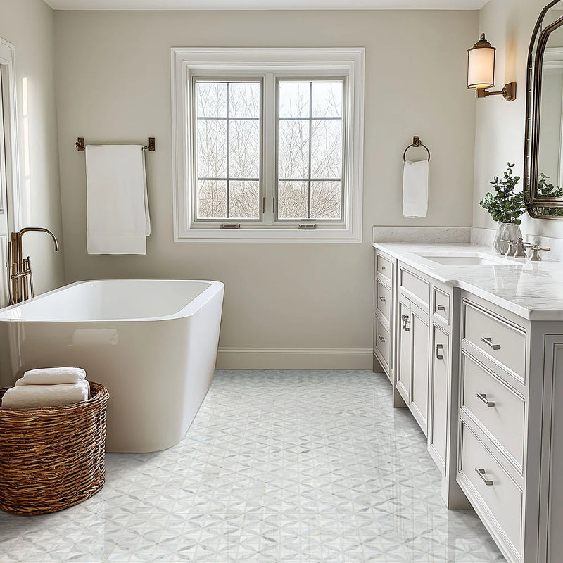 Bianco Starlite Polished Pattern 0.38 Inch Marble Mosaic Tile