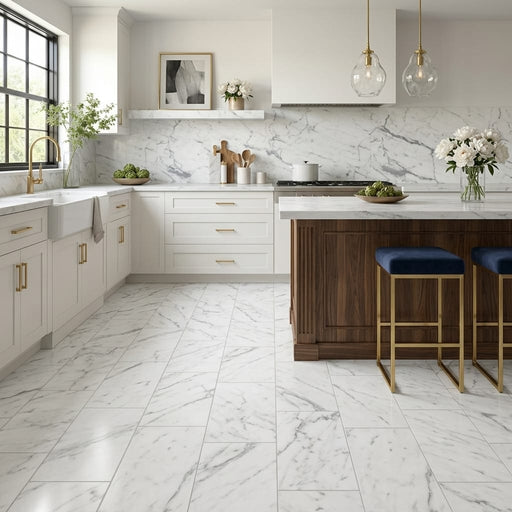 Bianco Venatino 12x24 Honed Marble Tile — Kitchen floor