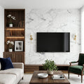 Bianco Venatino 12x24 Honed Marble Tile — Living Room feature wall