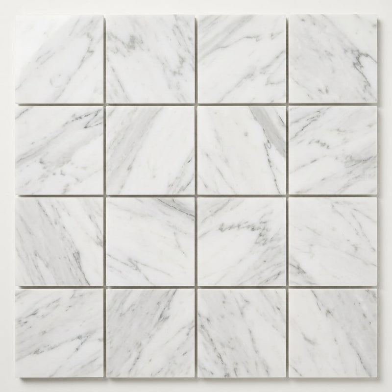 Bianco Venatino 2x2 Mesh Polished Marble Mosaic close-up