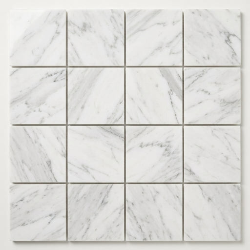Bianco Venatino 2x2 Mesh Polished Marble Mosaic close-up