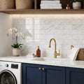 Bianco Venatino 4x16 Polished Marble Tile — Laundry Room backsplash