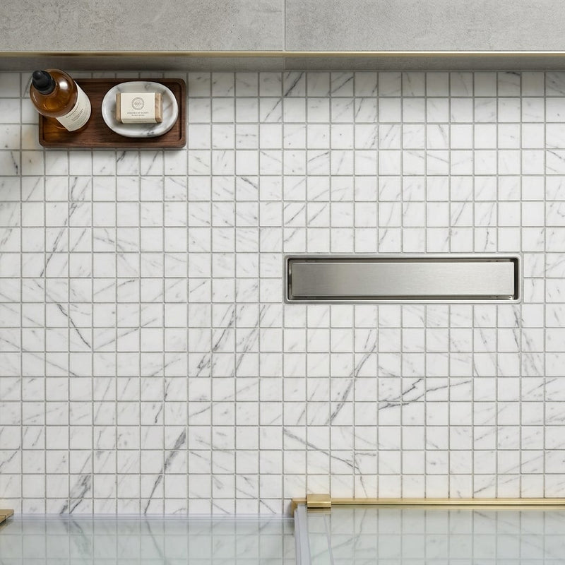 Bianco Venatino Honed 2x2 Mesh Marble Mosaic — Bathroom shower floor