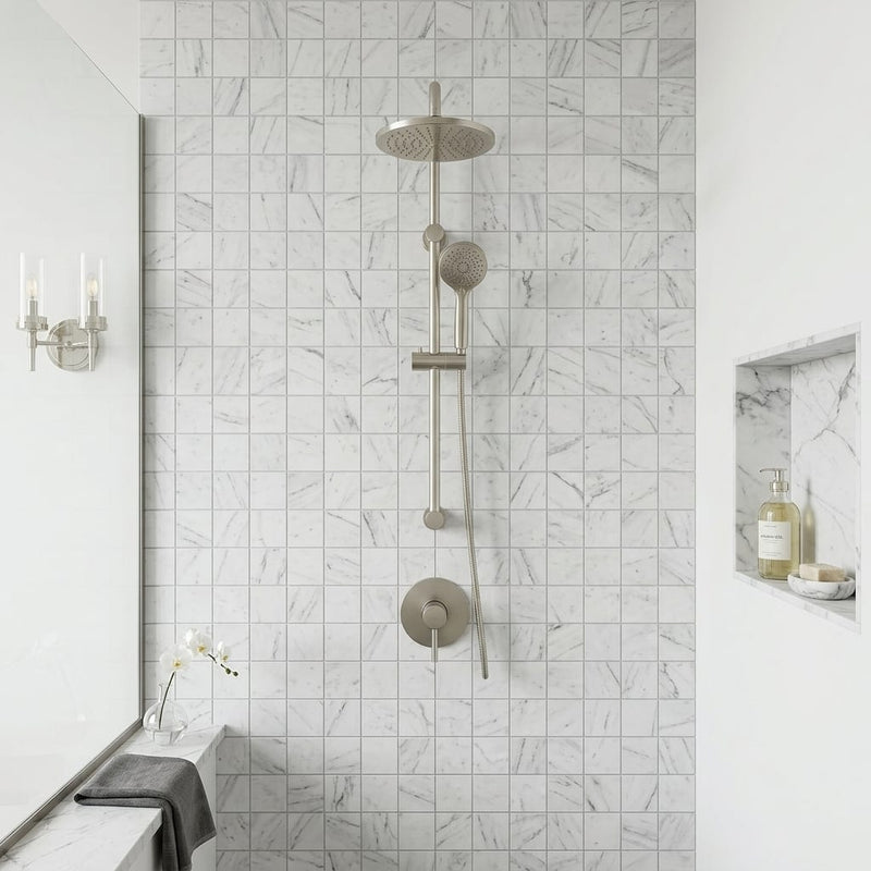 Bianco Venatino Honed 2x2 Mesh Marble Mosaic — Bathroom shower wall