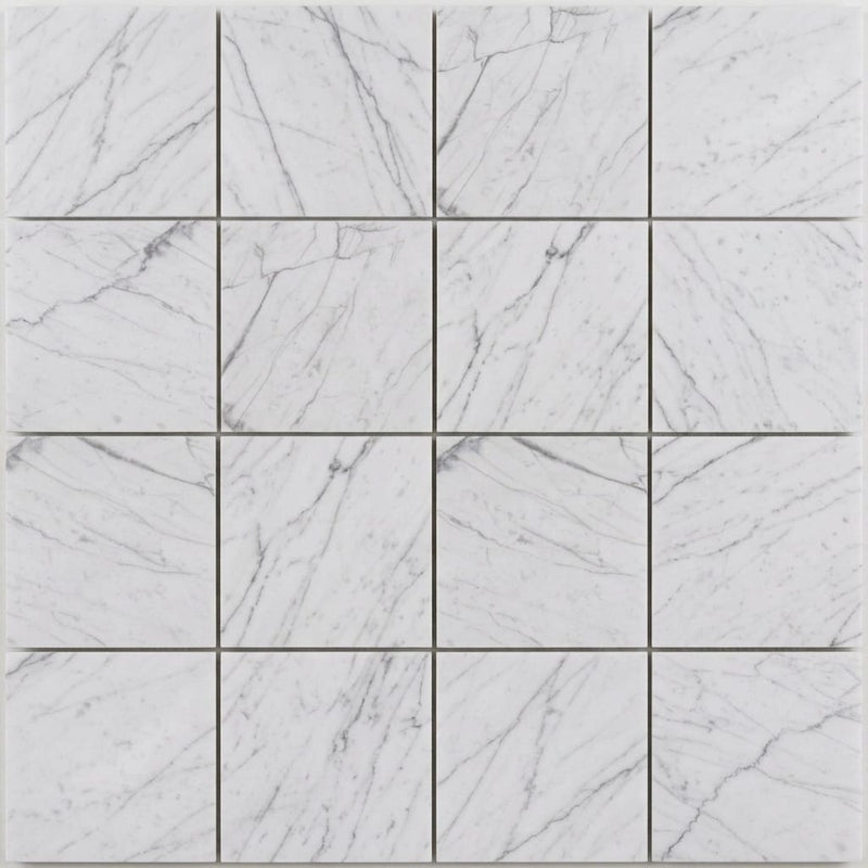 Bianco Venatino Honed 2x2 Mesh Marble Mosaic close-up