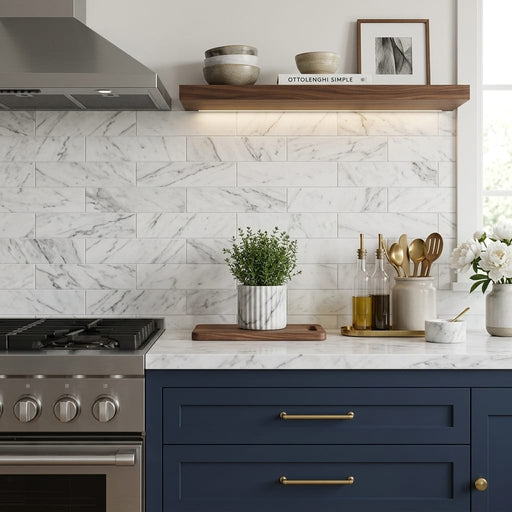 Bianco Venatino Honed 4x16x3/8 Marble Tile — Kitchen backsplash