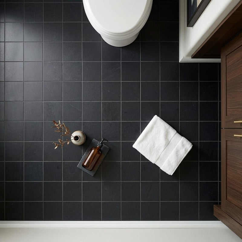 Black 2x2 Matte Marble Mosaic — Bathroom floor