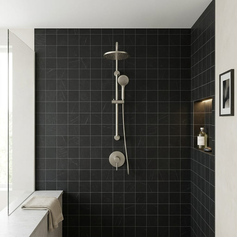 Black 2x2 Matte Marble Mosaic — Bathroom shower wall