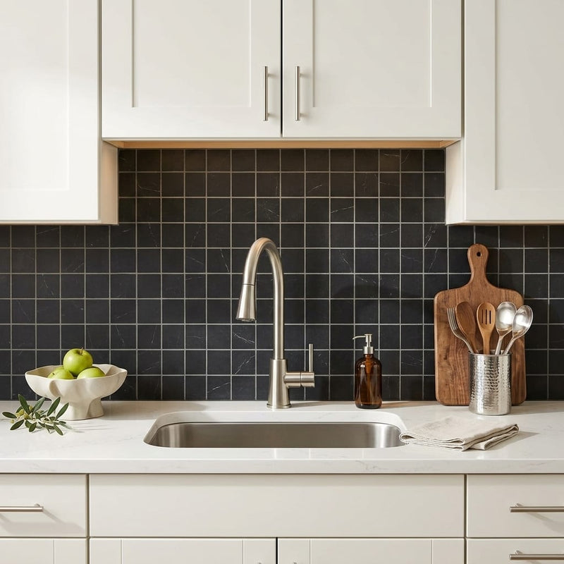 Black 2x2 Matte Marble Mosaic — Kitchen backsplash
