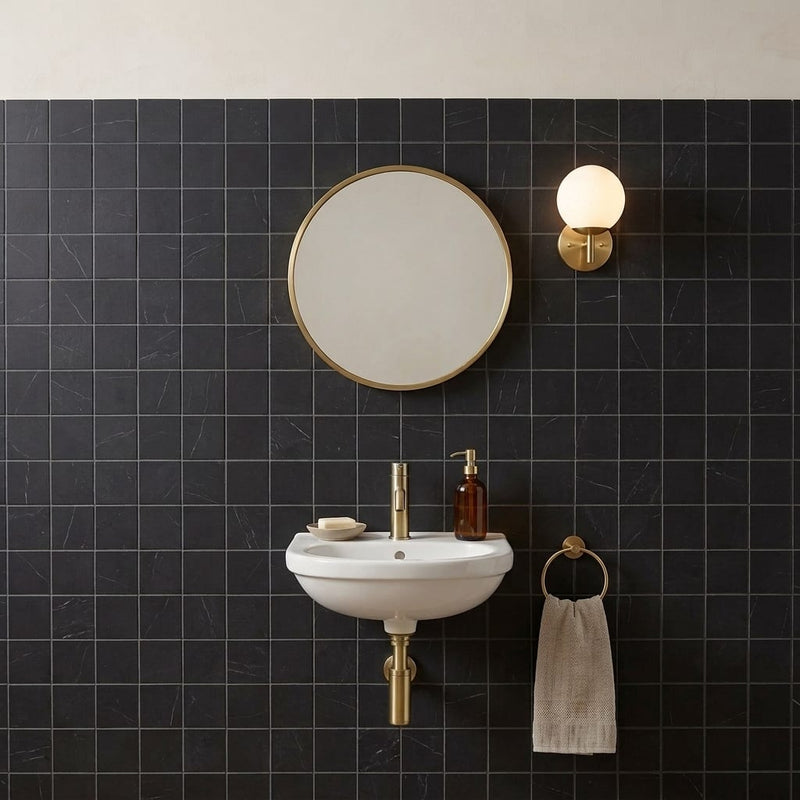 Black 2x2 Matte Marble Mosaic — Powder Room wall