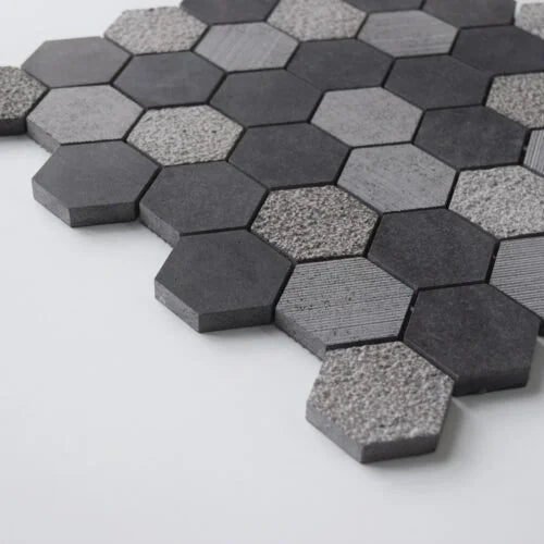 Black Hexagon Basalt Mosaic Tile