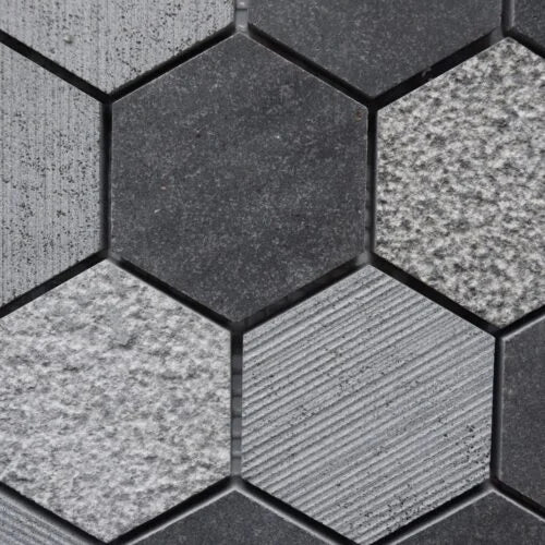 Black Hexagon Basalt Mosaic Tile