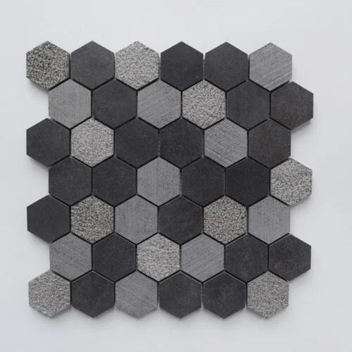 Black Hexagon Basalt Mosaic Tile