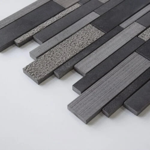 Black Stacked Basalt Mosaic Tile