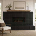 Black Basalt 12x24 Polished Tile — Living Room fireplace surround