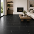 Black Basalt 12x24 Polished Tile — Living Room floor