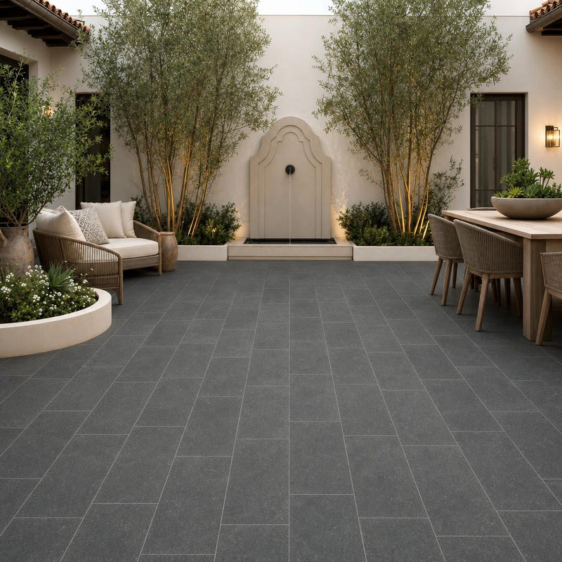 Black Basalt 12x24 Tumbled Stone Paver — Courtyard paving