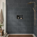 Black Basalt 12x24 Tumbled Tile — Bathroom shower wall
