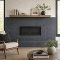 Black Basalt 12x24 Tumbled Tile — Living Room fireplace surround