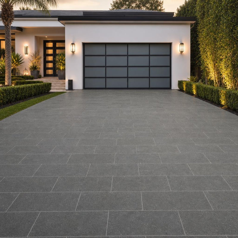 Black Basalt 12x24x2 Tumbled Paver — Front Yard driveway