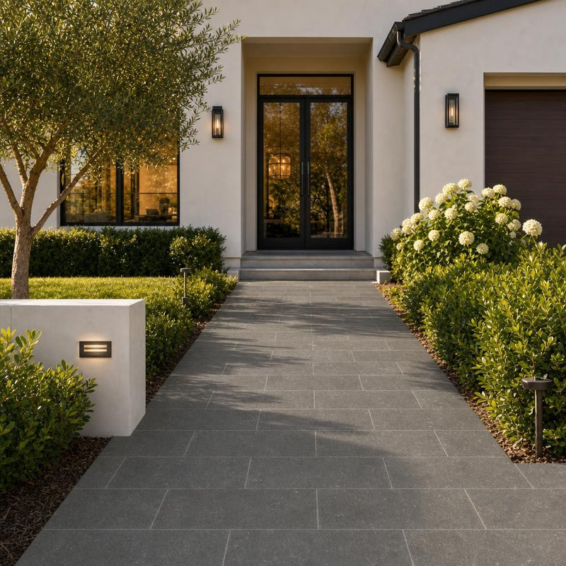 Black Basalt 12x24x2 Tumbled Paver — Front Yard walkway
