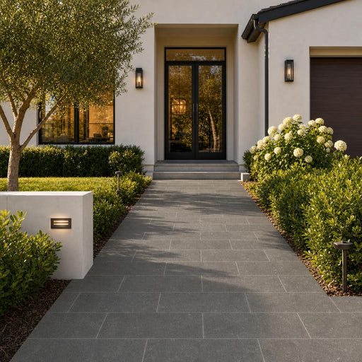 Black Basalt 12x24x2 Tumbled Paver — Front Yard walkway