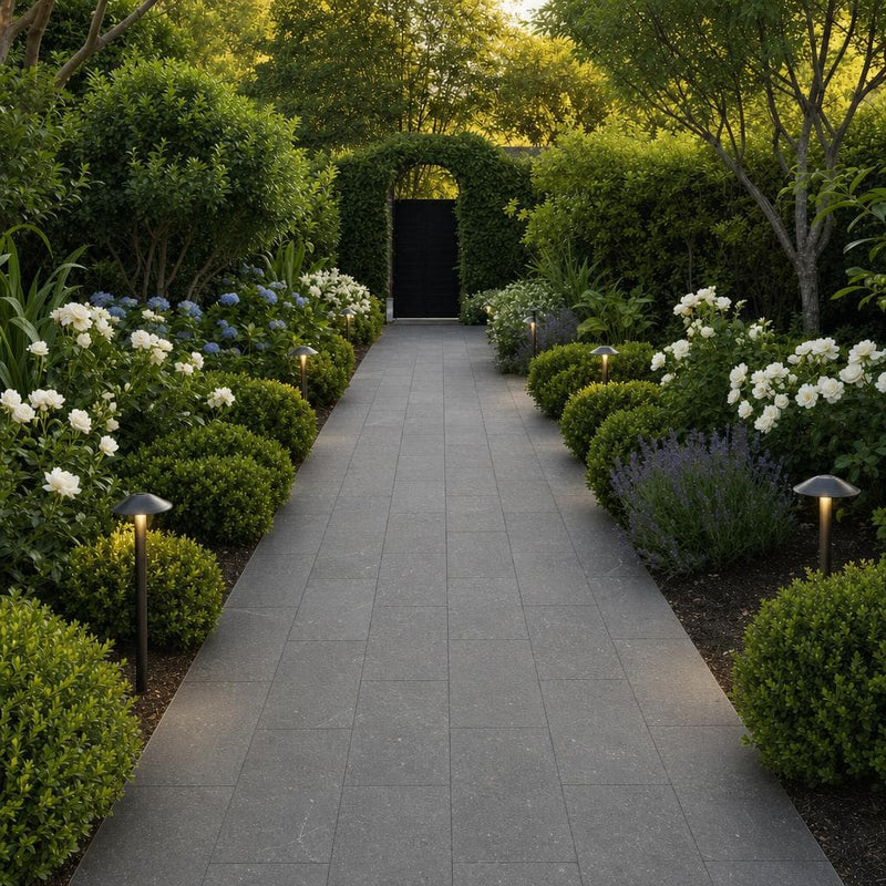 Black Basalt 12x24x2 Tumbled Paver — Garden path