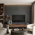 Black Basalt 18x36 Flamed Basalt Tile — Living Room feature wall