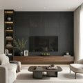Black Basalt 18x36 Scratched (Combed) Basalt Tile — Living Room feature wall