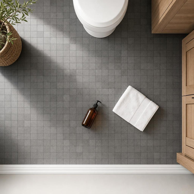 Black Basalt 2x2 Polished Mosaic Tile — Bathroom floor