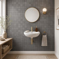 Black Basalt 2x2 Polished Mosaic Tile — Powder Room wall