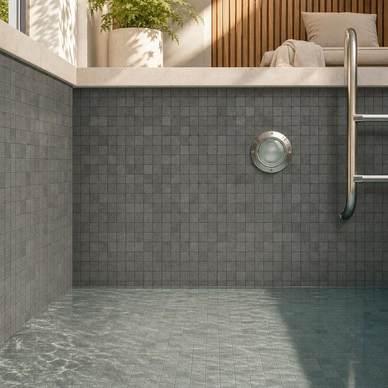 Black Basalt 2x2 Polished Mosaic Tile — Swimming Pool pool interior tiling