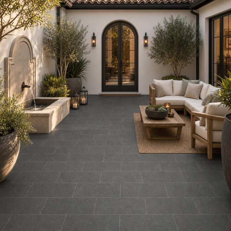 Black Basalt 6x12 Tumbled Stone Paver — Courtyard paving
