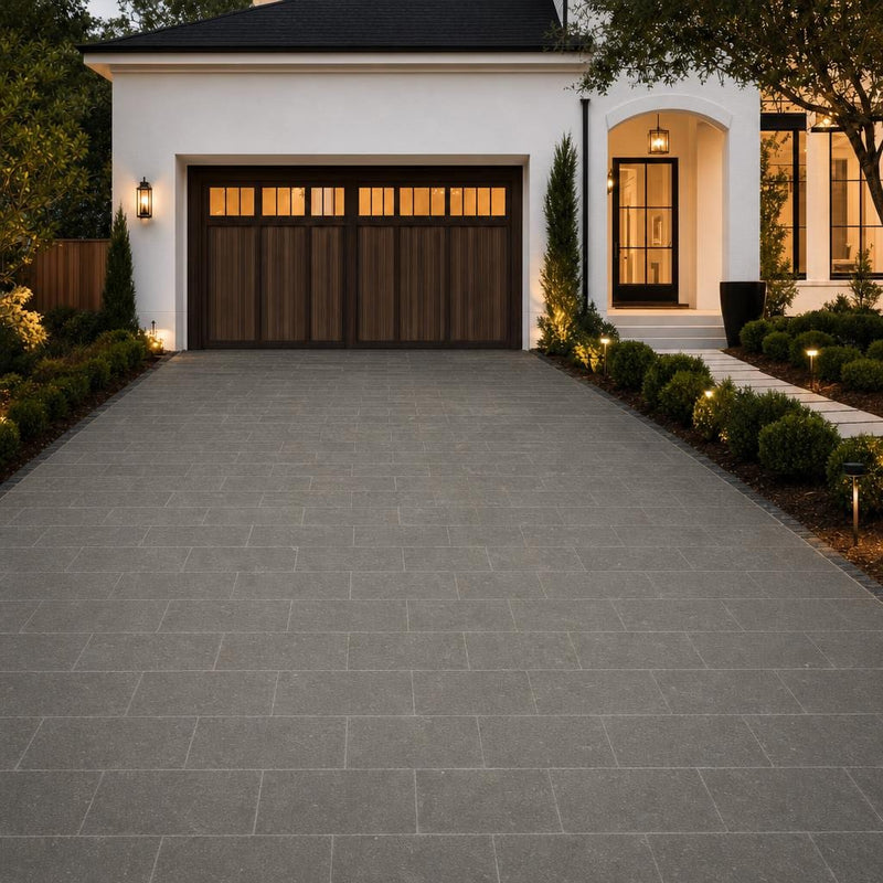 Black Basalt Paver 6x12 Tumbled 1.25 inch — Front Yard driveway
