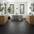 Black Basalt Tile 12x24 Flamed — Bathroom floor