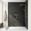 Black Basalt Tile 12x24 Flamed — Bathroom shower wall