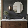 Black Basalt Tile 12x24 Flamed — Bathroom vanity wall