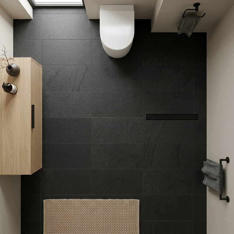 Black Basalt Tile 16x24 Flamed — Bathroom floor