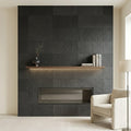 Black Basalt Tile 16x24 Flamed — Living Room fireplace surround