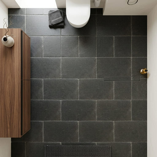 Black Basalt Tile 16x24 Tumbled — Bathroom floor