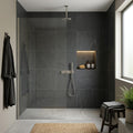 Black Basalt Tile 24x24 Flamed — Bathroom shower wall