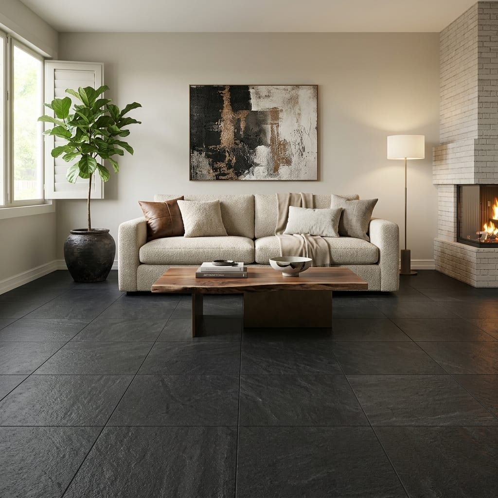 Stalaggh　ブラックメタル black l Black Basalt Tile 24x24 Flamed — Solidshape