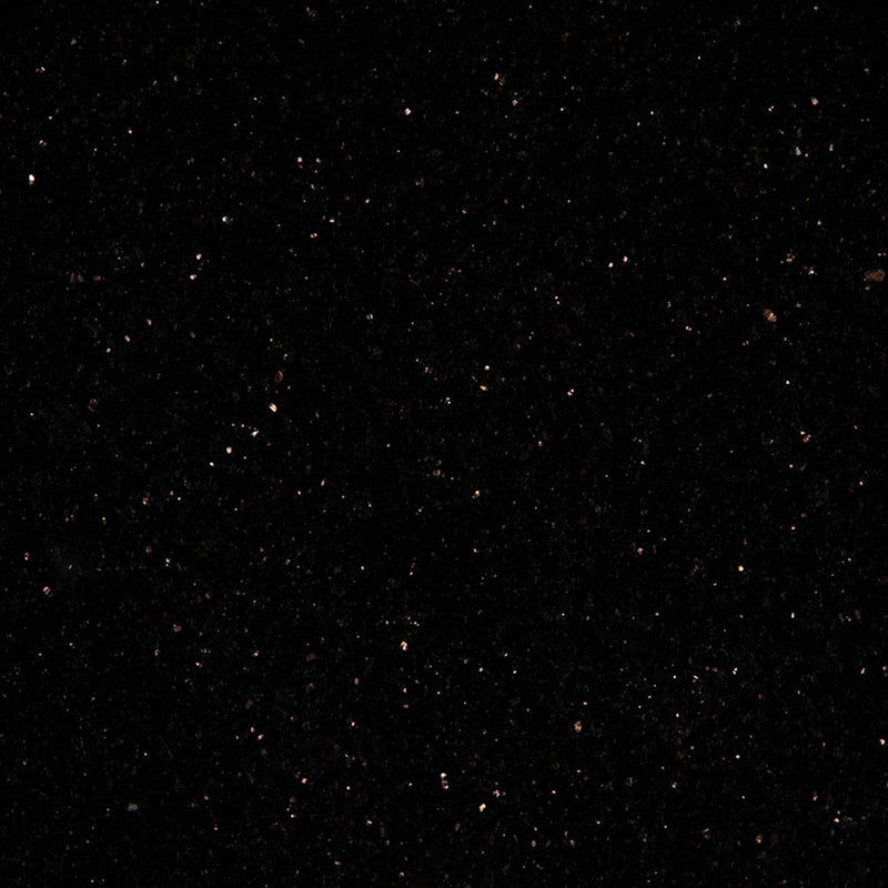 Black Galaxy polished granite with fine copper-gold mineral flecks on a deep black surface.
