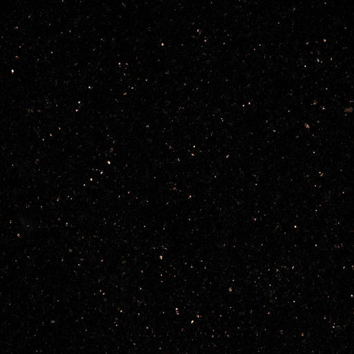 Black Galaxy polished granite with fine copper-gold mineral flecks on a deep black surface.