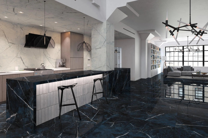 Black & Light Calacatta Rodapie Black 3.7x23.6 Polished Porcelain Trim