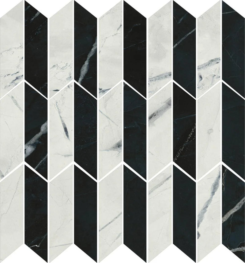 Black & Light Calacatta Mosaico Black & Light 11.8x11.8 Polished Porcelain Mosaic